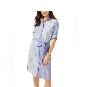 J. McLaughlin Blue Pinstripe Shirt Dress XS